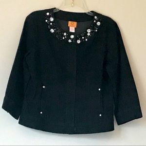 Ruby Rd Black Denim Jacket Jeweled Neckline